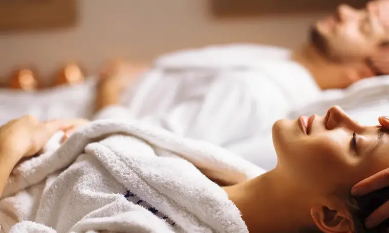 Couple enjoying a private spa package together