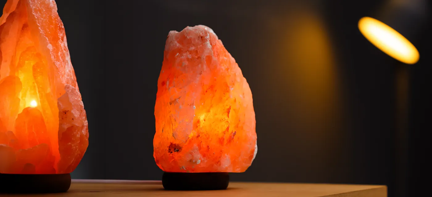 Himalayan salt lamps glowing in the treatment room